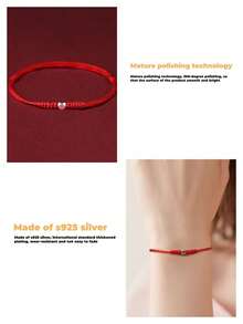 S925 Silver Rhombus Bead Bracelet, Red Braided Auspicious Charm Bracelet For New Year - Red - View 6