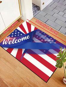 1pc 3D Radiant Sunburst American Flag Style Welcome Doormat, Independence Day Themed Rug, Square Doormat, Absorbent Non-Slip Bathroom Mat/Entrance Shoe Scraper Mat, Indoor Doormat, Rug, Bohemian Rug, Gray Rug, Decorative Carpet - Red, Blue and White Pact - View 14