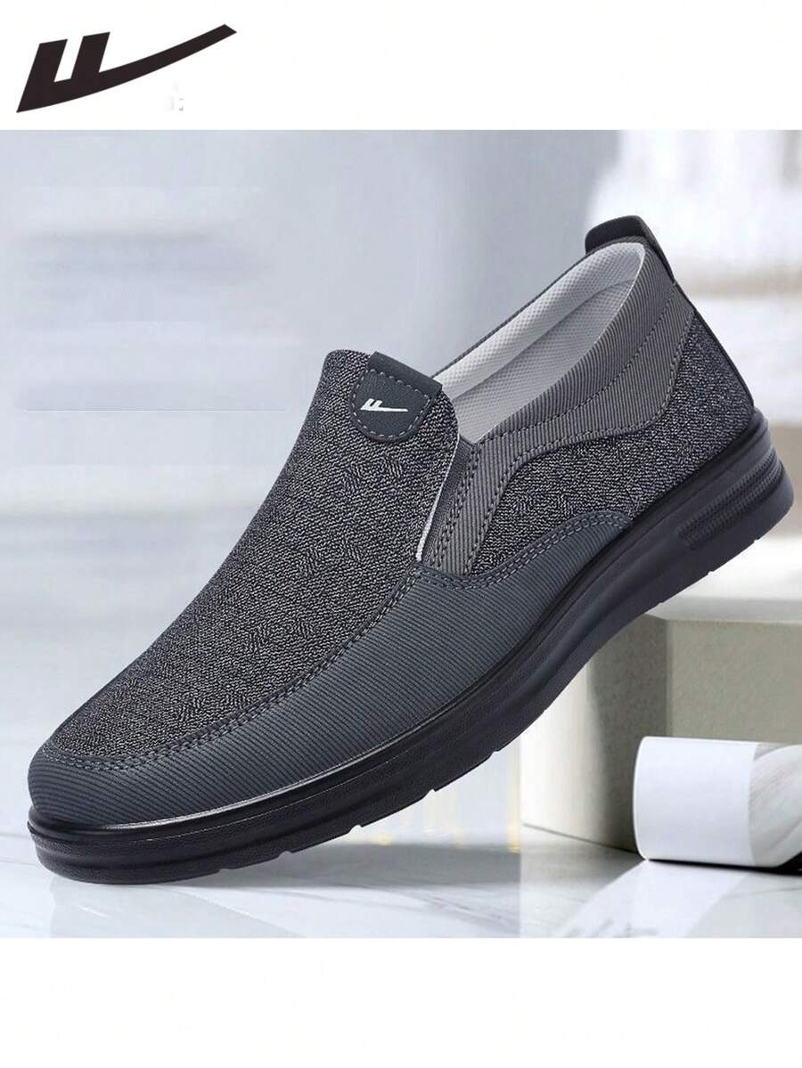 WARRIOR 1双男士休闲时尚透气运动鞋，圆头，轻便面料，柔软鞋底，防滑，易穿脱，2026新款休闲运动鞋 - 灰色 - 查看 1