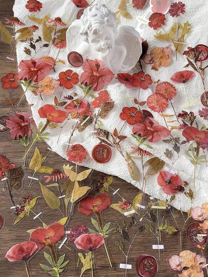 40pcs/Pack Vintage Botanical Dry Flower Themed Stickers, Creative Aesthetic Sticker Decals, DIY Scrapbooking Craft Materials, Holiday Gifts, Personalized Sticker Album School Supplies Scrapbook Supplies Stationery Funny Stickers Kindle