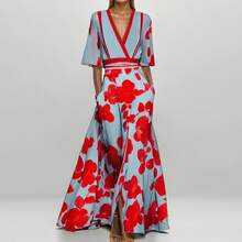 2026 Women's Clothing European And American Spring New Fashion Elegant V-Neck Printed Tie Dress - 28751 - Rượu sâm panh - Xem 8