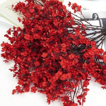 8Pcs Red Baby Breath Artificial Flowers, Real Touch Fake Flowers Starry Sky Silk Bouquets Artificial Baby's Breath Bouquets For Vase Office Wedding Spring Indoor Outdoor Centerpiece Table Party Decorations Home DIY, And Floral Decor,Mother's Day, Graduation Season