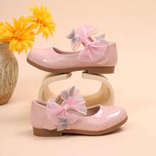 1 Par de Sapatos de Princesa Novos em Revestido Brilhante para Meninas, Tecido de Malha com Decoração de Borboleta de Strass, Leves e Antiderrapantes, Adequados para Apresentações e Uso Diário - Rosa - Ver 5