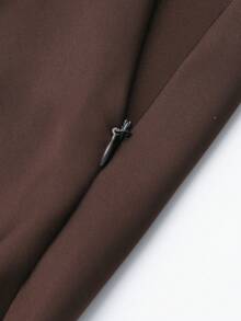 Women's Elegant Contrast Lace Slit Hem Silk-Feel Skirt, Vacation Style - Brown - View 4