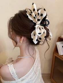 1个女士柔美法式波点大蝴蝶结发爪夹，新款优雅发爪发夹，适合日常使用 - 彩色 - 查看 4