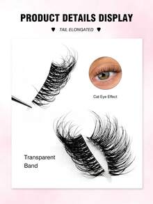 Rikuaild 7/14对半假睫毛，猫眼尾纤细自然，仿貂毛材质，蓬松柔软，打造自然妆容，适合日常、派对、假日、婚礼、旅行、海边等场合。 - 黑色 - 查看 3