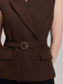 Áo khoác vest hai hàng cúc thanh lịch dành cho nữ - màu nâu - Xem 6