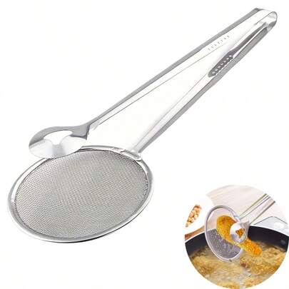 1pc/2pcs/3pcs/4pcs Stainless Steel Kitchen Tongs With Filter Net Design, Stainless Steel 2-In-1 Frying Oil Filter Tongs, Multifunctional Oil Frying Food Filtration, High Temperature Resistant Cooking Tool, Suitable For Oil-Water Separation And Food Holding, Food Service Utensils, Oil-Water Separation Tool, Cooking Tongs, Stainless Steel Clamps, Functional Kitchen Aesthetics, Clamping Mechanism, Heat Resistant Material, Kitchen Enthusiasts, Deep Fryer Users, Fried Foods, Metal Frying Pan Oil Filter Clamp Kitchen Tool