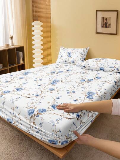 1 szt. prześcieradło w stylu vintage garden blue floral pattern, modny ochraniacz na materac w rustykalnym stylu, świeży i elegancki, odpowiedni na walentynki, miękki i oddychający, pasuje do wszystkich rozmiarów łóżek – podwójnego, pełnego, queen, king, pasuje na materac o głębokości 11,8 cala, odporny na zagniecenia, oddychający, ułatwia zasypianie, można prać w pralce, nadaje się do użytku w akademiku