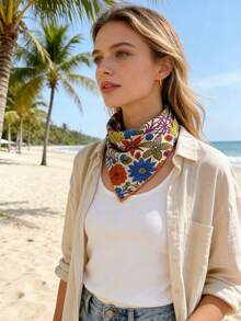 1 chiếc khăn vuông nhỏ họa tiết Bohemian/khăn trùm đầu mới dành cho nữ, họa tiết hoa, đa năng, dùng cho mùa xuân/hè - QM58027 - Xem 2
