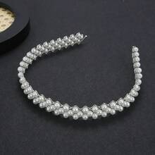 1pc Elegant European And American Fashion Pearl Headband, Handmade Pearl Headband, Metal Narrow Headband - Multicolor - View 6