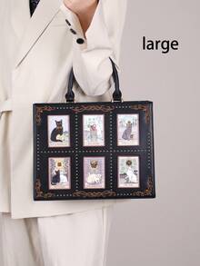 2025 High-End Fashion Summer New Women Handbag, Niche Design Tarot Card Diamond Tote Bag, Large Capacity Y2K Cute Cat Bag, Unique Handmade Embroidery Beaded Briefcase, Retro One Shoulder Tote Bag - 彩色 - 查看 18