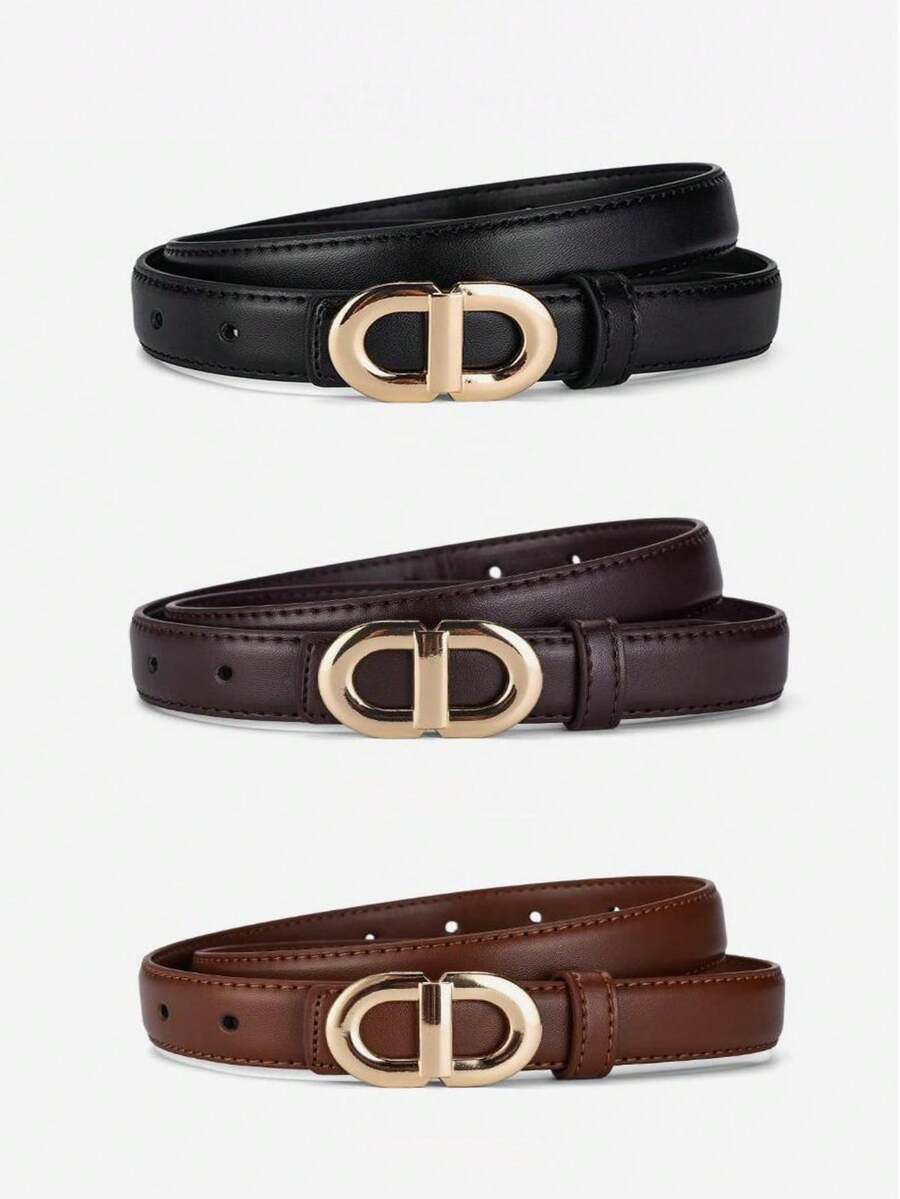 1pc Casual Versatile Gold Buckle Belt, Suitable To Pair With Skirts, Jeans, All Year Round - Beveled Edge Buckle - View 1