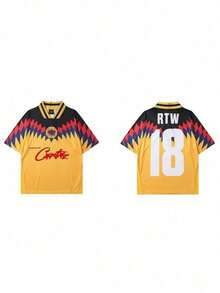 Men's American Street Hip-Hop Personality Color Block Number 18 Printed Short-Sleeved T-Shirt Men's And Women's Summer Sports Uniform Jersey - 8890/黃 - 查看 1