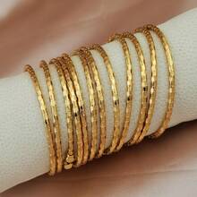 Ladies' 12 Piece Gold Textured Stackable Bracelet Set, Retro Cut Gold Adjustable Stackable Bracelet Jewelry Suitable For Daily Stacking Or Wedding Occasions - Yellow Gold - View 5