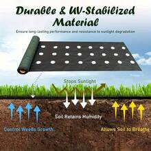 全新!39.37x393.7英寸 重型绿黑双层阻隔布 | 1.77盎司/平方码厚无纺布 | 三重穿孔:阻挡杂草,透气排水 | 促进根系生长,适用于花园、蔬菜、果园和景观美化 - 綠黑打孔 - 查看 5