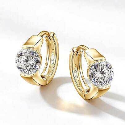 XUJIA 1 Đôi bông tai bạc 925 đính đá Moissanite, 2 viên đá Moissanite tròn lấp lánh 1 carat, kích thước 6.5mm, kiểu dáng thời trang dành cho nữ, quà tặng kỷ niệm/sinh nhật.