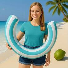 1pc Inflatable Curved Swimming Pool Float - Waterproof And Durable, Safer. Made Of PVC Material. Essential For Summer Swimming And Entertainment. Tropical Beach, Palm Tree And Cloud Pattern Design. Suitable For Inflatable Swimming Pool Float Use In Summer. - Multicolor - View 4
