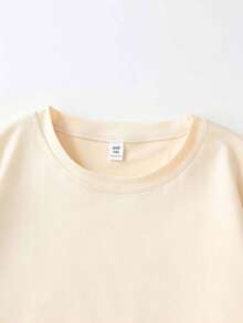 Women Fashion Casual Loose Round Neck Short Sleeve T-Shirt With Woman Figure Print White - Apricot - View 3