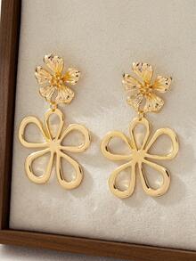 1对镂空花朵系列耳环，欧美时尚简约百搭，适合春季外出佩戴 - 金色 - 查看 5