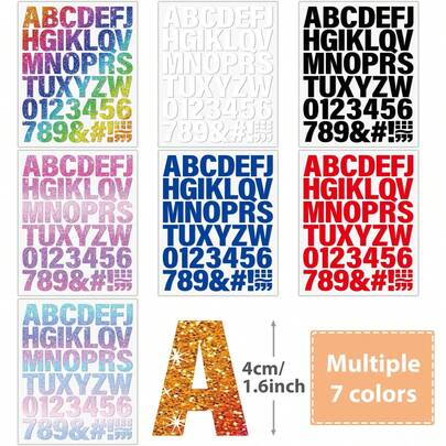21 Tờ, Chữ cái A-Z và Số 0-9, Dấu chấm câu "&#!", Hình dán chuyển nhiệt nhiều màu sắc để tự làm quần áo, DTF, có thể cắt và ủi, Dùng cho mũ, túi xách, vỏ gối, giày dép, áo nỉ, áo khoác, quần jean, đồ ngủ.