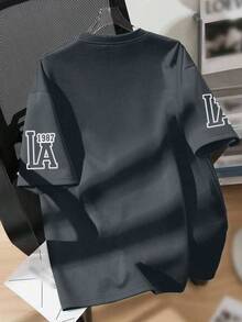Áo thun nam tuổi teen phong cách tối giản in chữ Los Angeles và dòng chữ "LA 1987", thích hợp cho mùa xuân/hè. - Màu xám đen - Xem 3