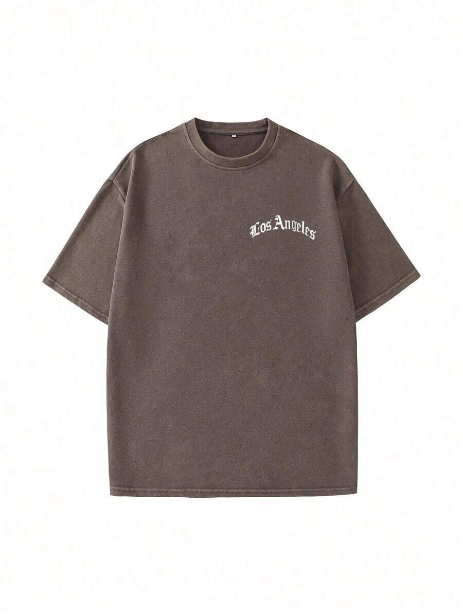 Hemo, Men's Vintage Distressed Los Angeles Graphic Oversized T-Shirt - 黃色 - 查看 1