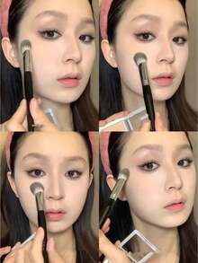 1/2Pcs Heart Blusher Brush - Small Flat Precise For Powder/Cream/Liquid Blush, Makeup Tool - Mocha Brown - View 3