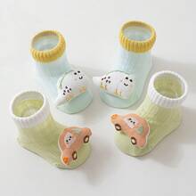 2双透气柔软新生儿婴儿袜，0-1岁幼儿袜，精梳棉卡通袜 - 彩色 - 查看 12