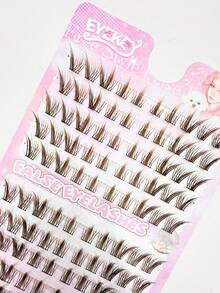 100片分段式单簇棕色九尾兔自然卡通风格假睫毛，简单易用，适合新手、派对和约会佩戴 - 查看 3