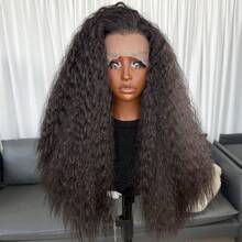 22英寸长波浪假发，13x4蕾丝前合成丝假发，150%密度自然发际线，耐热合成纤维假发，适合女性日常佩戴、聚会、度假等场合。 - 黑色 - 查看 13