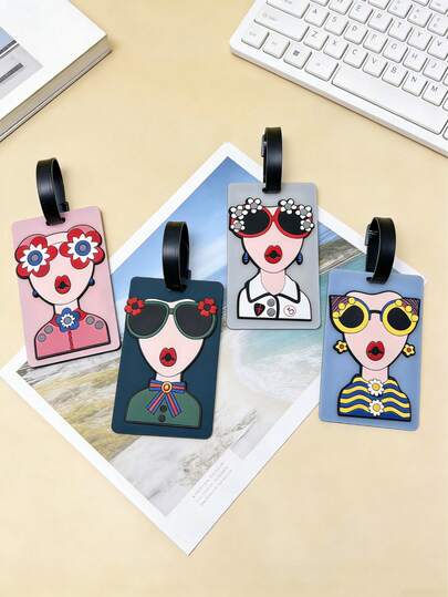 Bộ 4/1 thẻ hành lý hình nữ thần kính mắt thời trang, thẻ nhận dạng tên vali sành điệu, nhãn nhận dạng hành lý xách tay, thẻ chống thất lạc hành lý cho vali, ba lô, túi du lịch, phụ kiện hành lý thiết thực cho đi lại hàng ngày, công tác, du lịch, du học, kỳ nghỉ, hoạt động ngoài trời, thẻ hành lý hoàn hảo cho nam nữ du khách để nhanh chóng nhận dạng và định vị hành lý một cách dễ dàng.