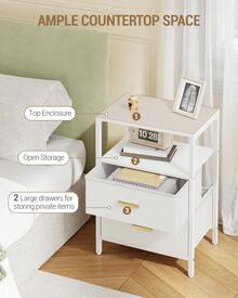HEXCELEN Bedside Table, Side End Table With 2 Fabric Storage Drawers, Bedside Cabinet With Open Storage Shelf, Nightstand For Bedroom, Livingroom - White - View 3