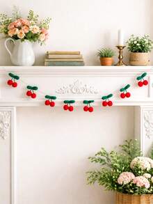 1件樱桃编织旗帜挂饰，可爱水果旗帜，波西米亚农舍风格，花卉挂绳，编织墙饰，甜美房间装饰，家居派对婚礼节日拍照背景，适用于客厅、卧室、宿舍、公寓、玄关、春夏节日庆典装饰、农舍墙饰、乔迁礼物 - 彩色 - 查看 5