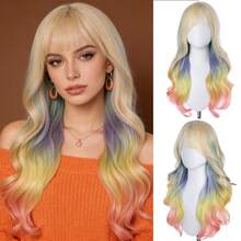 Gradient Wig Woman Air Bangs Wig Violet Long Curly Hair - Multicolor - View 7