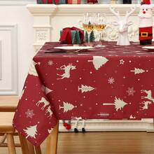 Rectangular Waterproof Christmas Tablecloth - Deer And Tree Design - Durable Polyester - Perfect For Parties, Home And Outdoors - Festive Table Decoration - 60x120/60x102 Inches - Gold 54"*79" - View 4