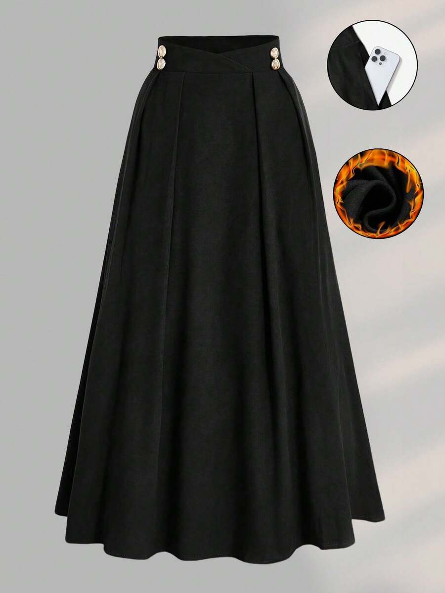 Women's Elegant High Waist Solid Color Pleated A-Line Skirt Black Spring - Black - View 1