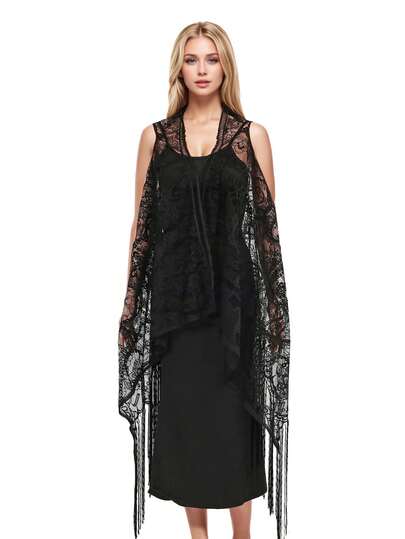 1pc Women's New Solid Color Sexy Lace Hollow-Out Back Vest Shawl