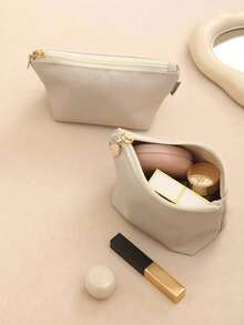 1pc Mini Small Makeup Bag, Fashionable And Exquisite Women's Portable Cosmetic Bag, Suitable For Traveling, With Inner Pocket For Lipstick,Boho Vibes,For Holiday Beach, Bathroom Collection, Bedroom Collection, - Màu be - Xem 1