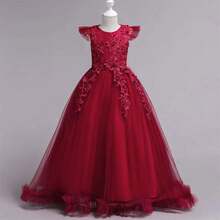Vintage Lace Party Dress For Girls - Boho Style Maxi Gown For Pageant, Wedding & Celebration - Burgundy - View 3