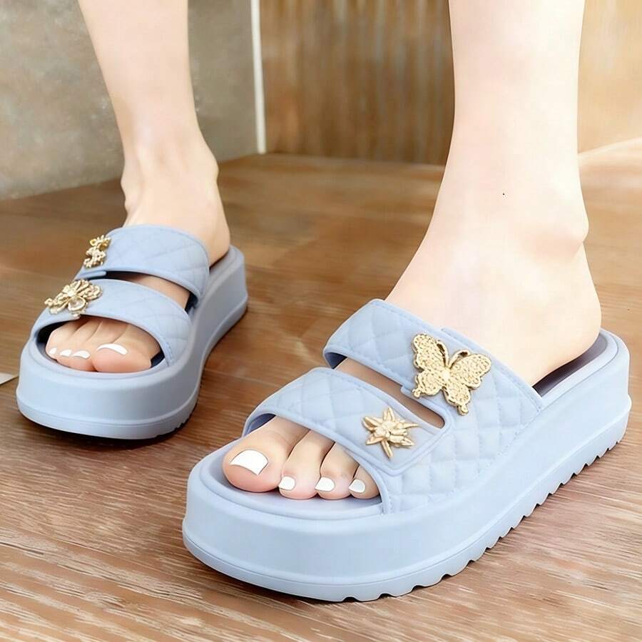 Chanclas /pantuflas de Moda Mujer con Plataforma Alta para Aumentar Estatura, Sandalias Unisex de Hebilla de Una Pieza para Exterior e Interior, Suela Antideslizante - Celeste - Ver 1