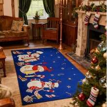 Festive Non-Slip Christmas Kitchen Rug, Washable Mats With Rubber Backing, Snowman & Snowflake Design, Perfect For Entryway/Hallway - Blue - View 3