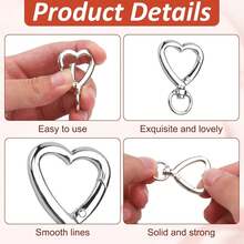 10/20/30个装心形钥匙扣旋转钩，可爱锌合金弹簧扣钥匙圈，手提包夹，适用于DIY手工制作 - 愛心扣 - 查看 3