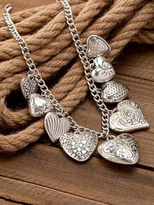 1件波西米亚风夸张3D浮雕心形吊坠项链，个性化时尚珠宝，女士礼物 - 立體愛心多吊墜項鍊 - 查看 5