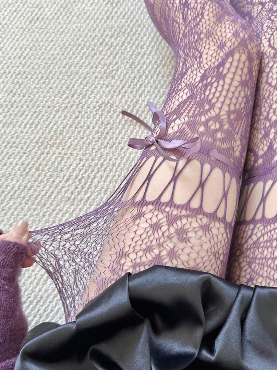 1 đôi tất lưới màu đen/trắng/nâu cà phê/xám/tím kiểu Y2K, thích hợp cho mùa xuân/hè. - Nhiều màu - Xem 1