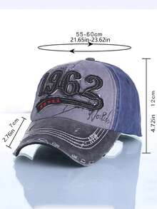 1pc Blue-Gray Curved Brim Baseball Cap - "1962" 3D Embroidery, Distressed Ripped Design, Adjustable Unisex Hat, Retro Streetwear Style - Hat 097 - View 2