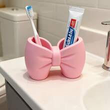 1pc Butterfly Shaped Toothbrush Holder, Suitable For Storing Stationery In Bedroom Or Hanging Toothbrush In Bathroom, Decorative And Practical, Made Of Durable Plastic, Butterfly Design, Multi-Functional, Easy To Clean, Space-Saving, Available In White And Pink Colors, Ribbon Decor On Butterfly Shape, Can Hold Toothbrush Or Pens, Suitable For Bathroom, Bedroom, Kitchen, Desk, Vanity, Great Gift Option - Multicolor - View 2