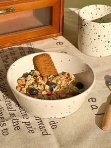 1个圆形米色泼墨设计沙拉碗，泼墨陶瓷汤碗，面碗，沙拉碗，蛋糕盘，西式餐盘，复古餐具，适用于：家庭日常用餐碗，餐厅/咖啡馆甜点碗，礼品场合，学校用品，户外使用 - 彩色 - 查看 8