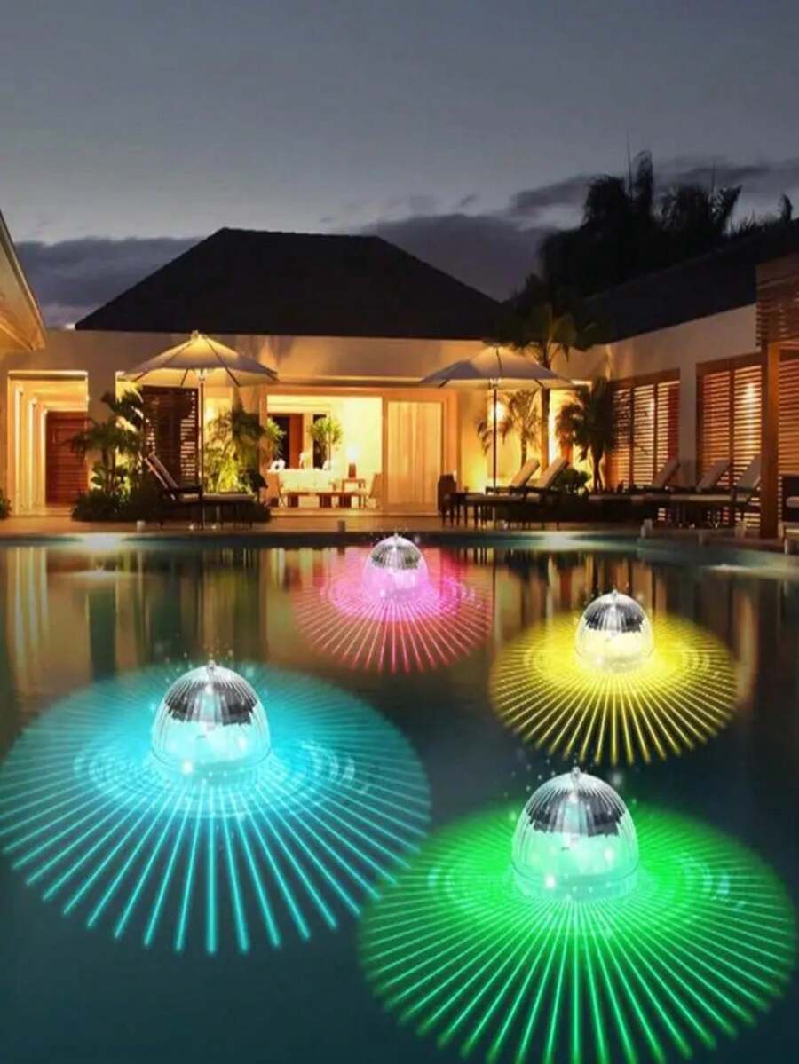 1 pieza Luz solar flotante redonda, luz LED de piscina con cambio de color, luz flotante de agua. Adecuada para piscina, césped, boda, cumpleaños, decoración del hogar, decoración de vacaciones, decoración de fiestas, colgar en árboles y decoración de baño. - Lámpara redonda flotante alimentada por energía solar - Ver 1