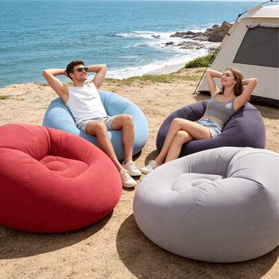 1件充气懒人椅，便携式可折叠单人懒人沙发，柔软舒适，无需组装，适合室内/室外、露营和居家休闲，充气家具，室内放松，现代装饰，耐用塑料材质，露营充气沙发，充气椅，充气床